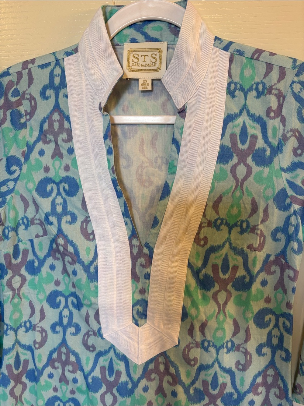 Sail to Sable | Blue & Green 100% Cotton Long Sleeve Caftan - Picture 4 of 16